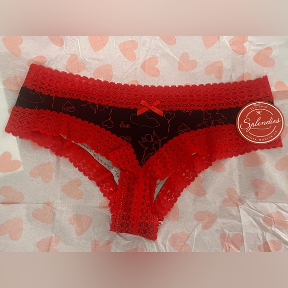 Splendies Other - Splendies Valentine’s Day Cupid Cheeky Red & Black Lace Panties Large